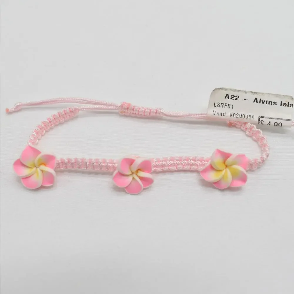 Pink Clay Flower Bracelet Tropical Beach Coconut Girl Coastal Boho Macramé Y2K